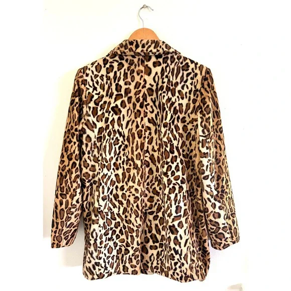 Vintage Y2K 90s Leopard Faux Fur Coat Jacket Glam L - Picture 4 of 5